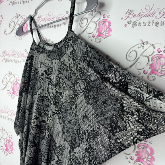 Guess by Marciano top long dress style open cold shoulder lace print grey black - Picture 2 of 9